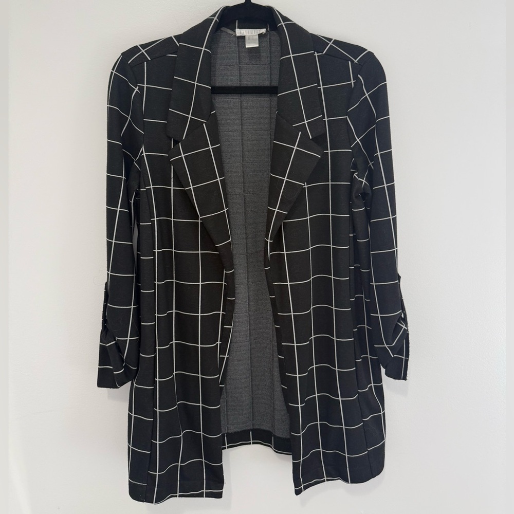Black Windowpane Blazer Oversized | Work Office Chic Lightweight Jacket S/M
